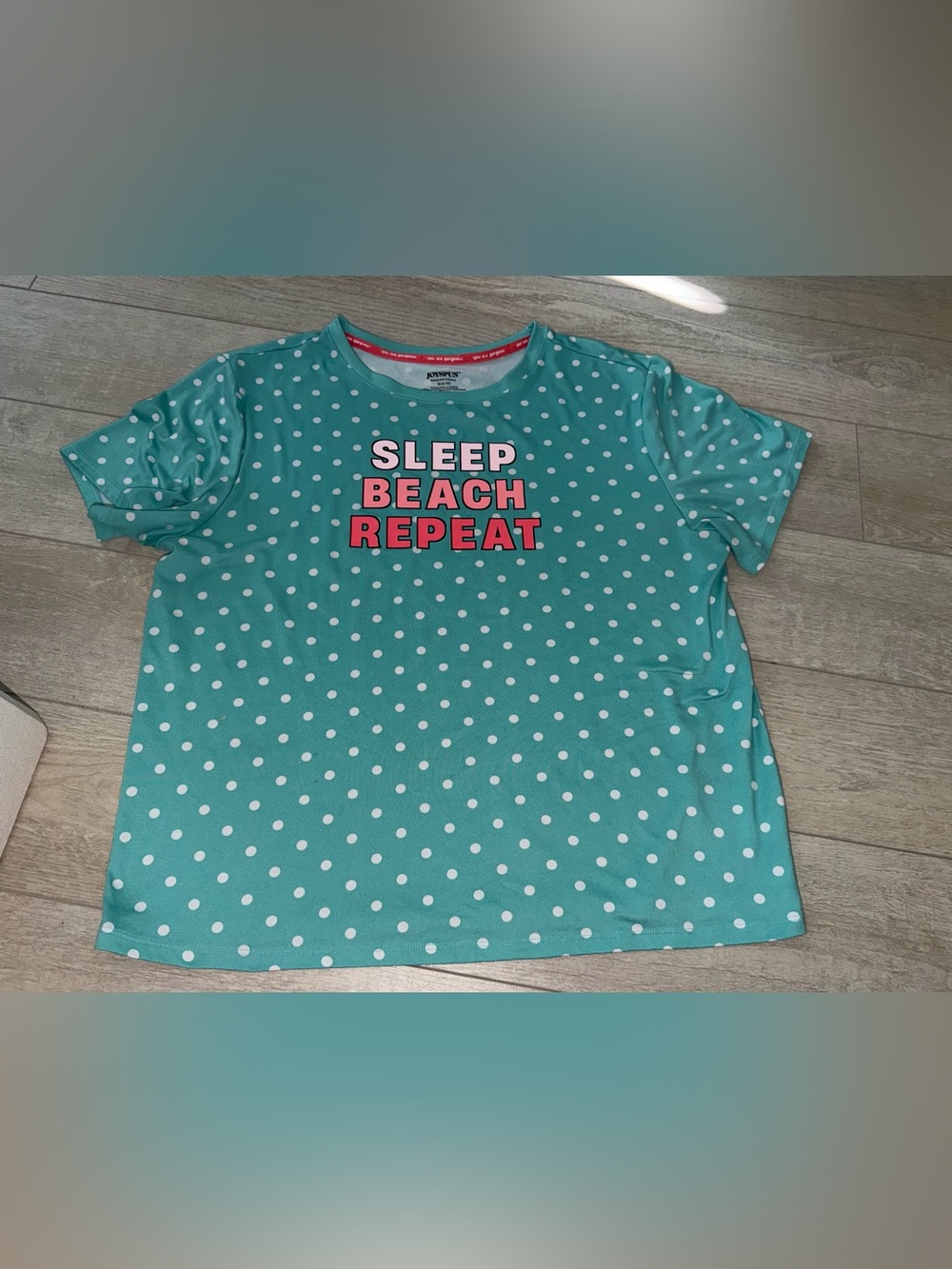 Polka Dot 'Sleep Beach Repeat' Short Sleeve Pajama Tee - Aqua